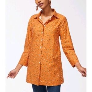 Chico's Rust Orange‎ Floral Bud Print Tunic Shirt Sz 0.5 (US 6) | Stretch Cotton